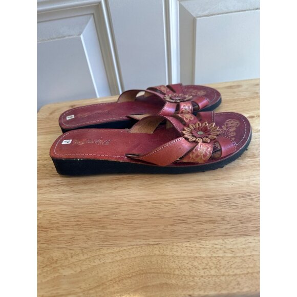 Bohemian Mexican Handmade Leather Sandals With Floral Embellishments Sz 9.5/10 - Picture 4 of 10
